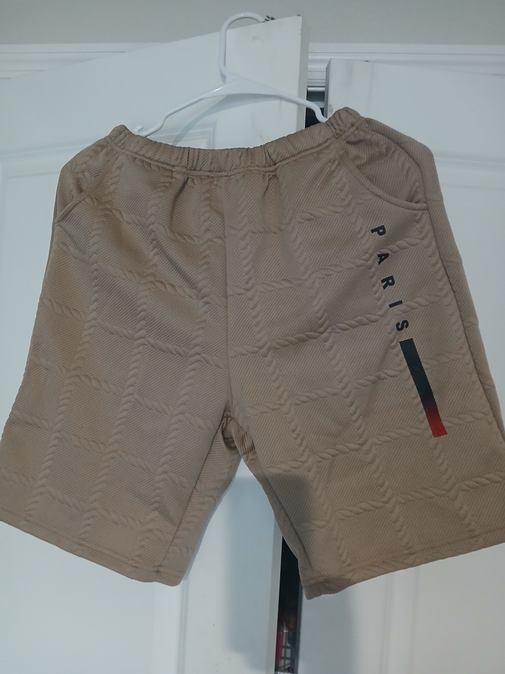 Men's Paris Logo Quilted Casual Shorts - Beige